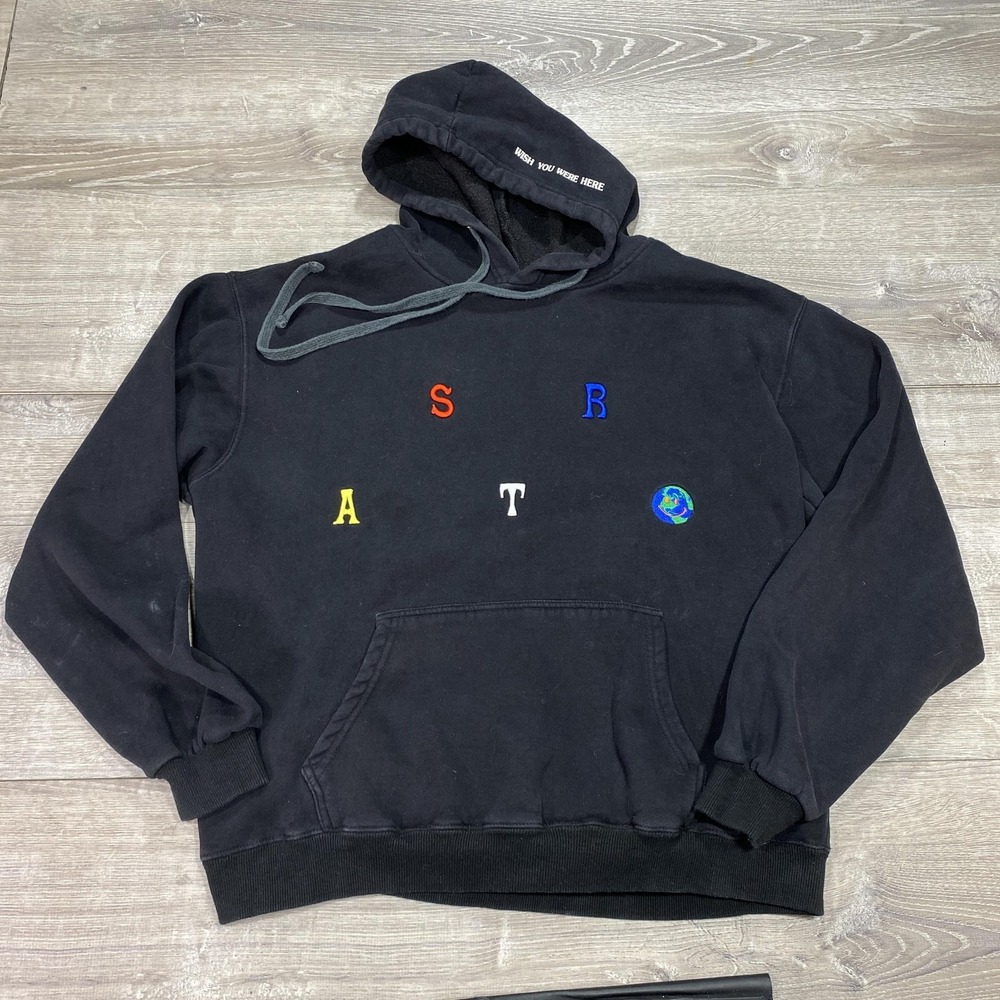 Astroworld Hoodie Sweatshirt‎ Mens Medium Black Wish You Were Here Travis Scott